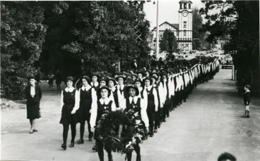 Rotorua High School girls marching into Government gardens on ANZAC Day Image: Rotorua High School girls marching into Government gardens on ANZAC Day