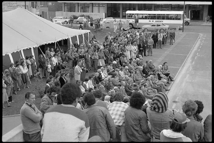 Staff at the laying of the foundation stone of the new National Library Building, Wellington