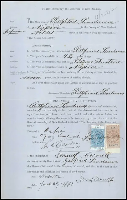 Gottfried Lindauer applies to be naturalised, 1881