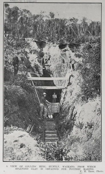Image: A VIEW OF COLLINS' MINE, HUNTLY. WAIKATO. FROM WHICH SPLENDID CLAY IS OBTAINED FOR POTTERY MAKING