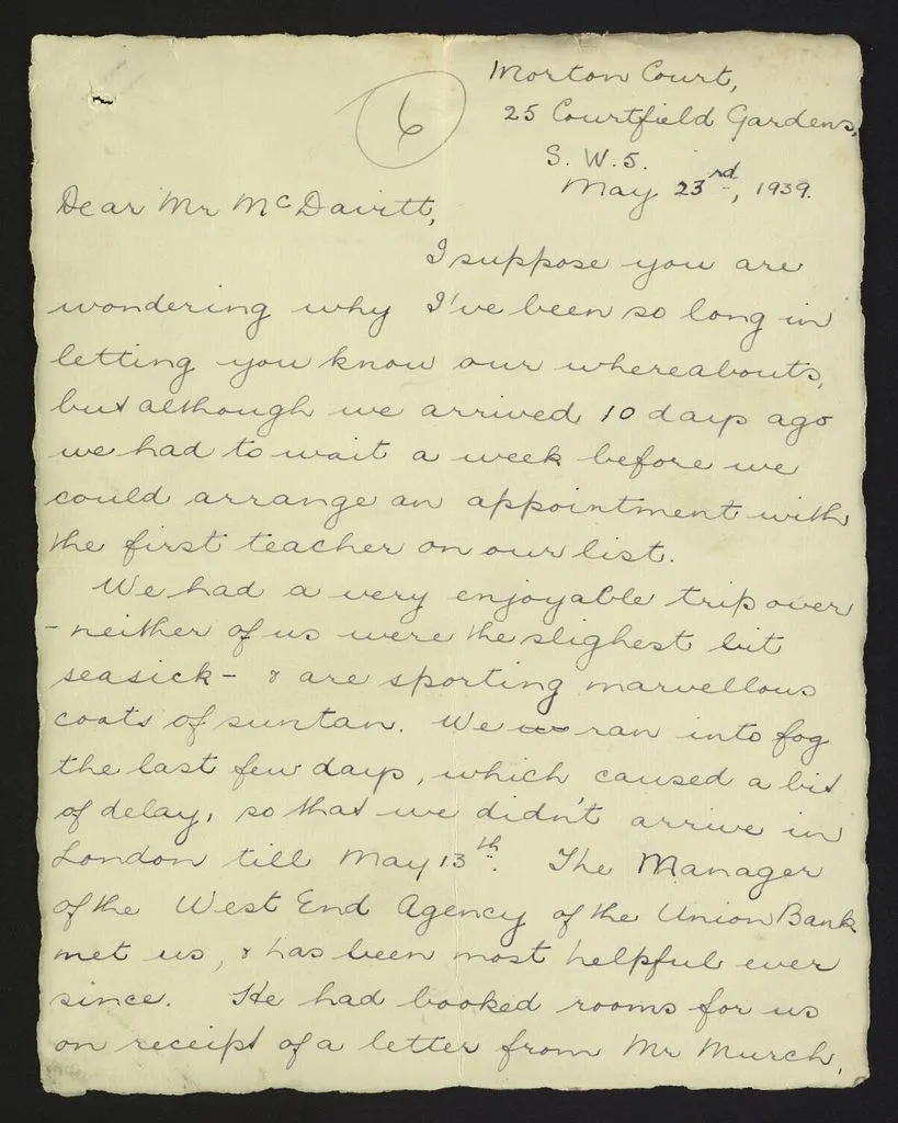 Letter from Mrs Loveday to Mr McDavitt