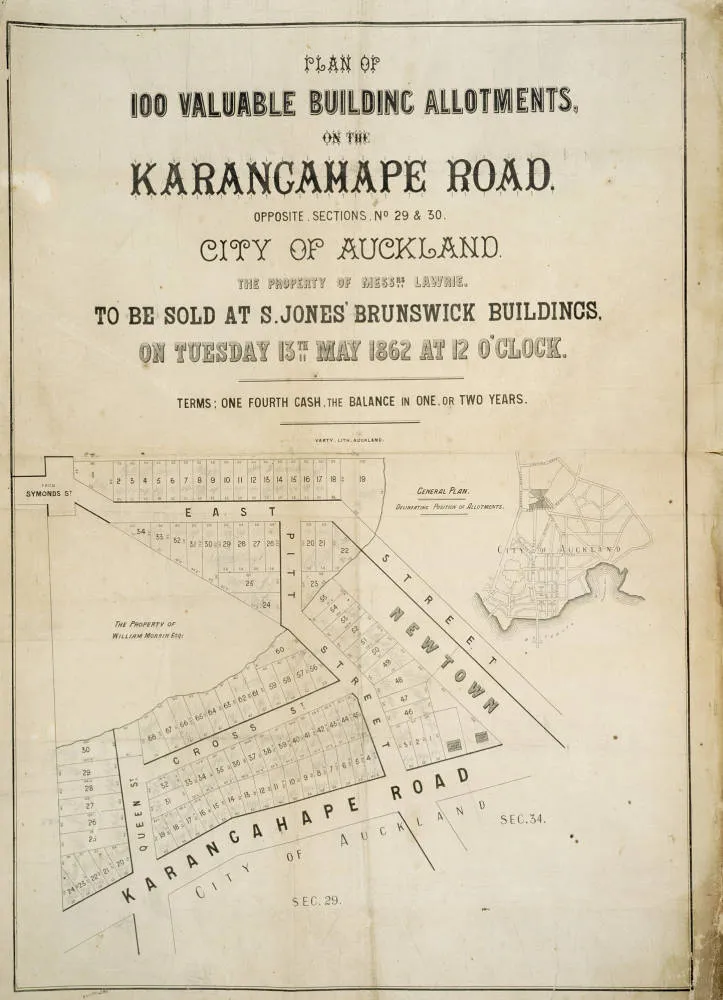 Plan of 100 valuable building allotments on the Karangahape Road