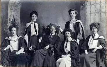 Image: Six female university graduates: Photograph