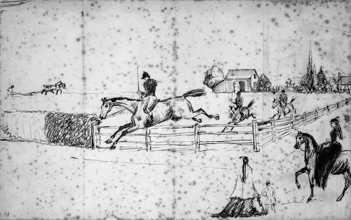 [Mantell, Walter Baldock Durrant] 1820-1895 :[Early hunt club meeting? ca 1870?]