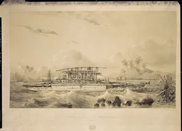 Image: Le Breton, Louis Auguste Marie, 1818-1866 :Pirogue double des missionnaires (Ile Vavao). Dessine par L. Le Breton. Lith. par Sabatier. Paris. Gide Editeur. Imp. Lemercier, Paris, [1846].