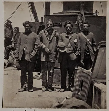 Image: The friendly chief Te Wheoro & his followers onboard H.M.S Pioneer