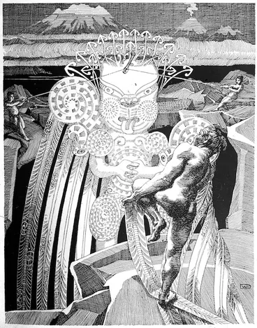 Image: Dittmer, Wilhelm, 1866-1909 :Maui's fight with the sun. [London, Routledge, 1907]