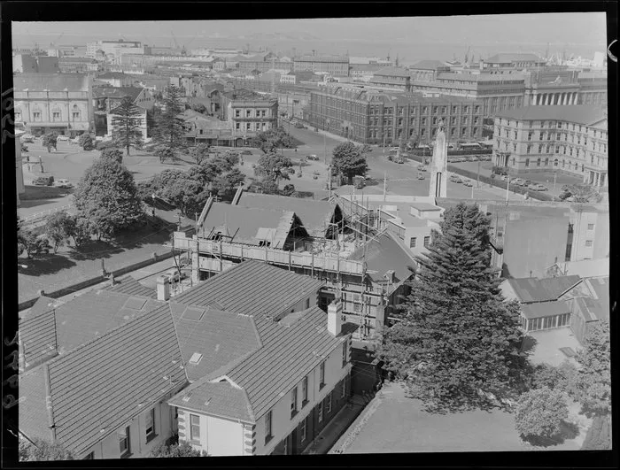 Structural strengthening of the Alexander Turnbull Library, with Bowen Hospital in the foreground