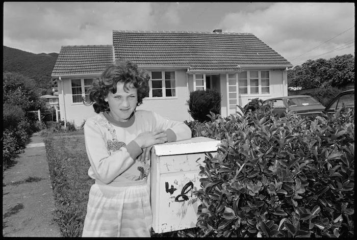 Penny Kinnaird in front of her home at 48 Strand Crescent, Naenae - Photograph taken by Ian Mackley