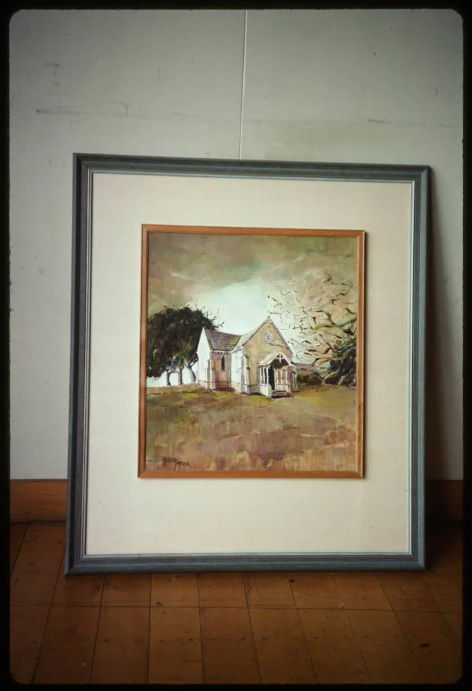 Kerr Taylor painting of Waikumete Chapel, 1977