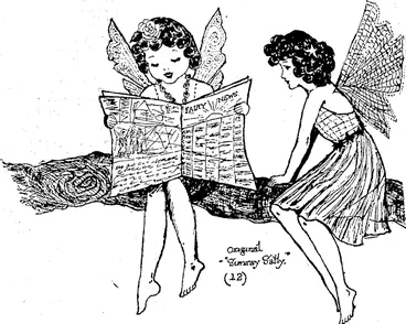 Image: Sunray Sally's" fairies will make a dainty coloured picture for a Christmas wish card. (Evening Post, 08 November 1941)