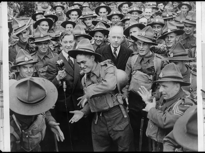 Haka by members of NZ Forestry Unit for visiting NZ Prime Minister, England