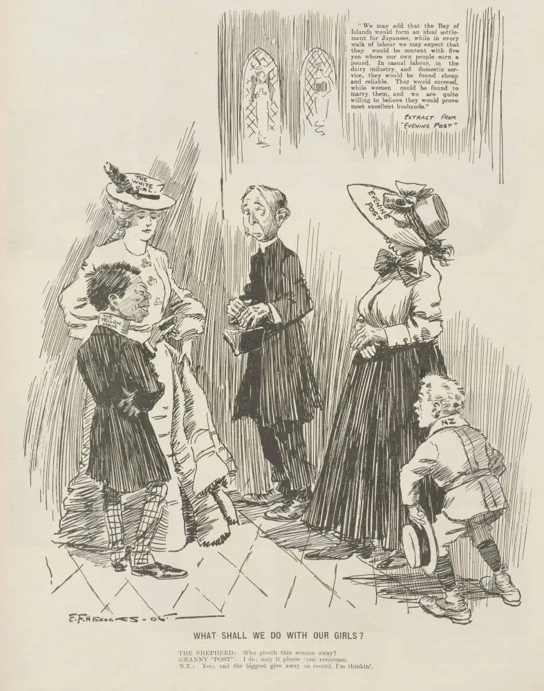 What shall we do with our girls? The Shepherd: Who giveth this woman away? Granny Post: I do, may it please your reverence. N Z: Yes, and the biggest giveaway on record, I'm thinkin'