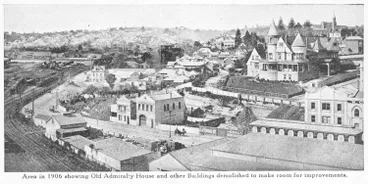 Image: Railway yards and Admiralty House, Auckland Central, 1906