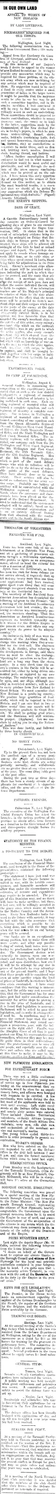 IN OUR OWN LAND (Taranaki Daily News 7-8-1914)