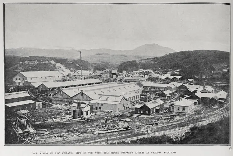 GOLD MINING IN NEW ZEALAND: VIEW OF THE WAIHI GOLD MINING COMPANY'S BATTERY AT WAIKINO, AUCKLAND