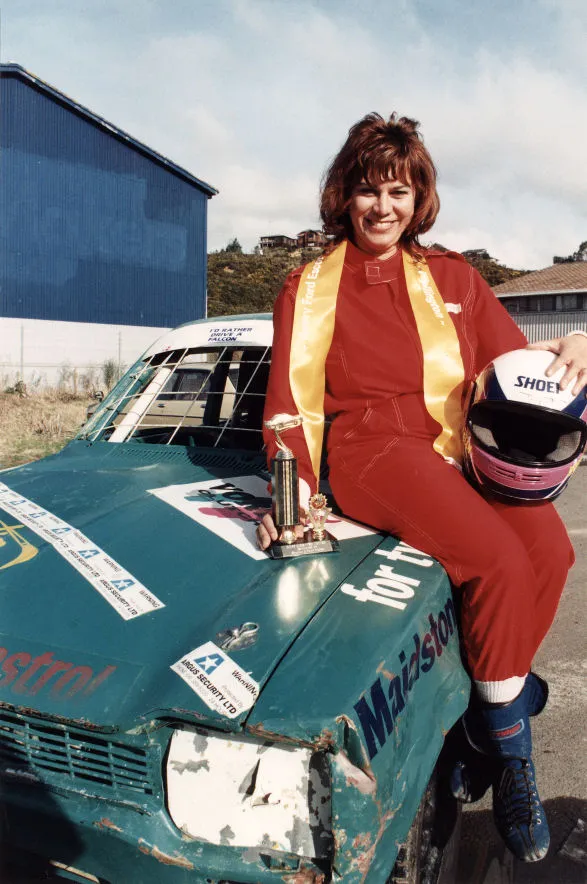 Speedway; Margo Donnelly, most-improved driver, with her trophy.