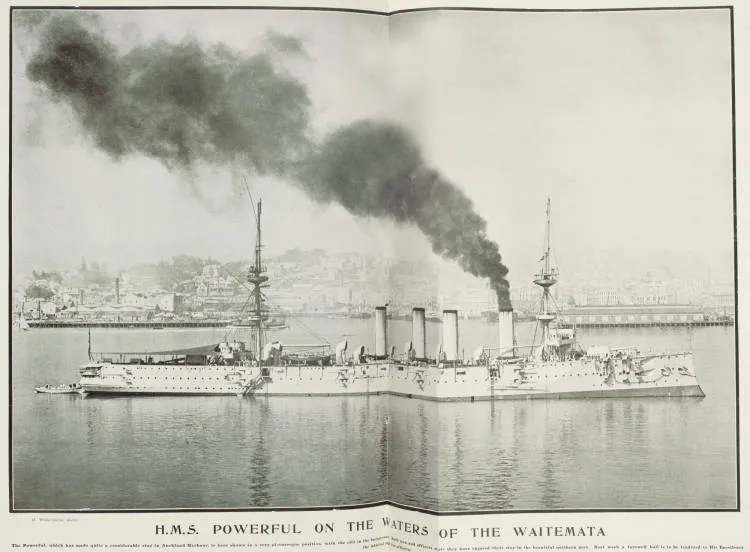 H.M.S. Powerful on the waters of the Waitemata