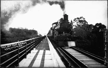 Image: "Rail & Foot Bridge. Hamilton. NZ."