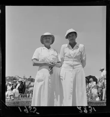 Image: Two unidentified women at the lawn bowls Women's Bowling Championships, Miramar, Wellington
