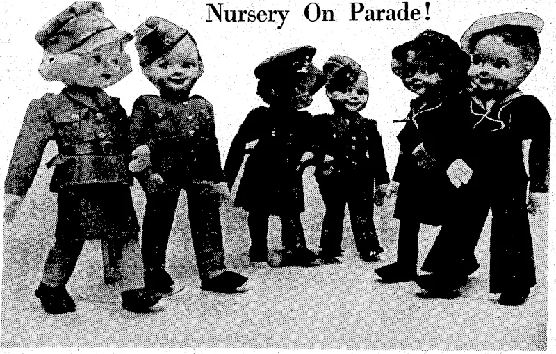 A-MARKETING. (Original.) A fairy went a-market•- ing .'- ■ . :': ". To buy a bonnet gay; It was a 'pretty pink one ■ To wear on each Sunday. ; She'd wear it with her new pink gown, • And shoes of .leafy green; She thought she'd look so lovely, Just like the Fairy Queen; A fairy went a-marketing To buy a silken shawl; She wrapped it round her shoulders. Ready for the ball. "ANGELA" (7). Johnsonville. ..*' .. A penguin is au funny bird, * :•.■•.. He cannot sing at all, : ■ I've heard, v ; \ ■■■. Although he has a great ■•. big bill, '■„■' . Be does not warble, chirp, or trill. His wings will never carry him Above the ground, but he can swim < And use a wing, much like an oar. To paddle ■, him from shore Uf: :'sh'6re;- ' • When penguins wajk. they, always waddle. They look like midget : ■ men who toddle Across a stage, all neatly dressed '■■ In evening suit and formal vest.' Why should they' wear their party clothes In lands of storm and ice and snows'? —Bowena Bennett. While balloon barrages and toy tanks are given first place on the toy. shelves, small girls and boys are asking for dolls in uniform. When you are planning a new autumn outfit for your dolls, what about copying/ one of these jaunty little models? Take your choice of Army, Navy, or Air Force. – (Original.) The bows of the apple .■>; /.ireesv••.■■■:•■■..■.•'■/ .. ■ Are bending low, i So;the apple, gatherers To the orchards go. They'come Away; with : baskets full ■ Of apples*. . . every kind . . . Dull russet, red, and yellow, All that they can '; find: •}■■;-::- \: ■ "GREAT GBEENFEATHER" (IS). Johnsonville. . } TAKE AJIP. '' Bound about the garden, If you're very- good,' If you ask for pardon When you've not done what you should, Take a little peep, * When everyone's asleep, And see the gnomes and fairies pass * Tip-toe, tip-toe on the grass: They don't make a noise, Like mortal girls and boys, •.;■; They're quiet, as little mice, – And; really very nice.: You will see them dance and skip, / . j If you care to take my ;■ ./tip. . ... ■ . ,;.,:, ' THE "NOISE." Small Son: Mummy, why is daddy making that noise? Mother: Daddy's singing to put baby to sleep. Small Son; If I was baby I'd pretend I was asleep. . (Evening Post, 20 January 1940)