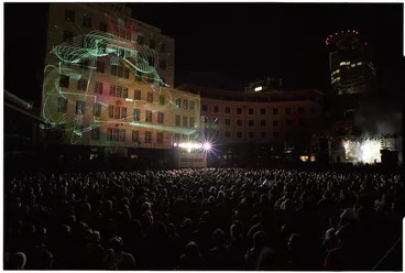 Image: Laser light show, Christmas Party, Civic Square, Wellington - Photograph taken by Mark Coote