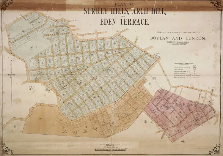 Plan of Surrey Hills, Arch Hill and Eden Terrace, compiled from original plans and surveys by Boylan and Lundon, district engineers