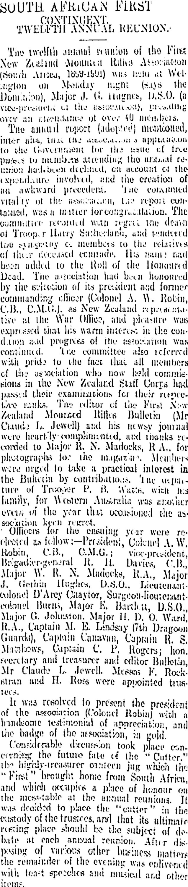 SOUTH AFRICAN FIRST CONTINGENT (Otago Daily Times 25-10-1912)