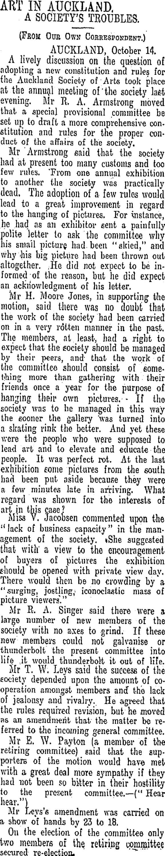 ART IN AUCKLAND. (Otago Daily Times 15-10-1910)