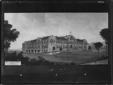 Image: Mt Albert Grammar School, elevation.   WA Cumming, architect.