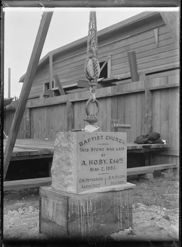 Image: View of the Foundation Stone for the Petone Baptist Church, laid 2nd May 1903.