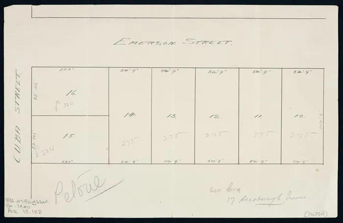 [Creator unknown] :Petone, Cuba Street [and] Emerson Street [ms map]. [ca 1940].