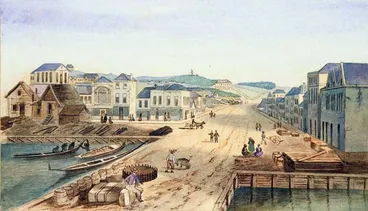 Image: Maori canoes, Auckland wharf