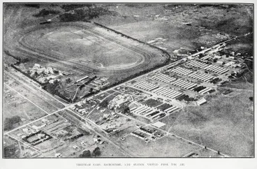 Aerial view of Trentham Camp, racecourse, and station Image: Aerial view of Trentham Camp, racecourse, and station