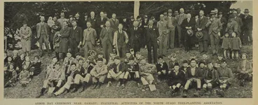 Arbor Day ceremony near Oamaru: inaugural activities of the North Otago Tree-planting Association Image: Arbor Day ceremony near Oamaru: inaugural activities of the North Otago Tree-planting Association