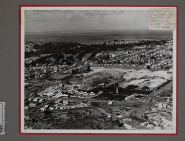 Image: Photograph - "Amalgamated Brick & Pipe Company's Works and The Crown Lynn Pottery with Clay Workings at Rear. New Lynn Auckland New Zealand"
