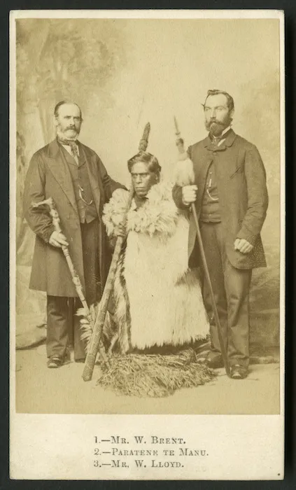 Heath, Vernon (England) fl 1819-1895 :Portrait of Mr W Brent, Paratene Te Manu and Mr W Lloyd