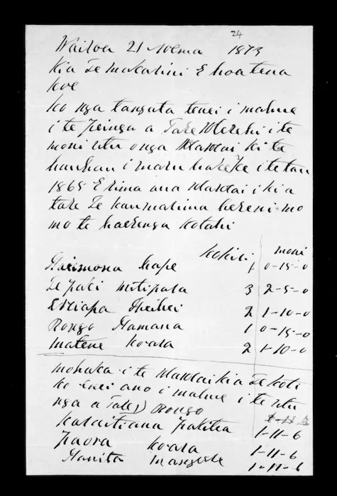 Letter from Te Hamana Tiakiwai, Ahipene Tamatimate to McLean