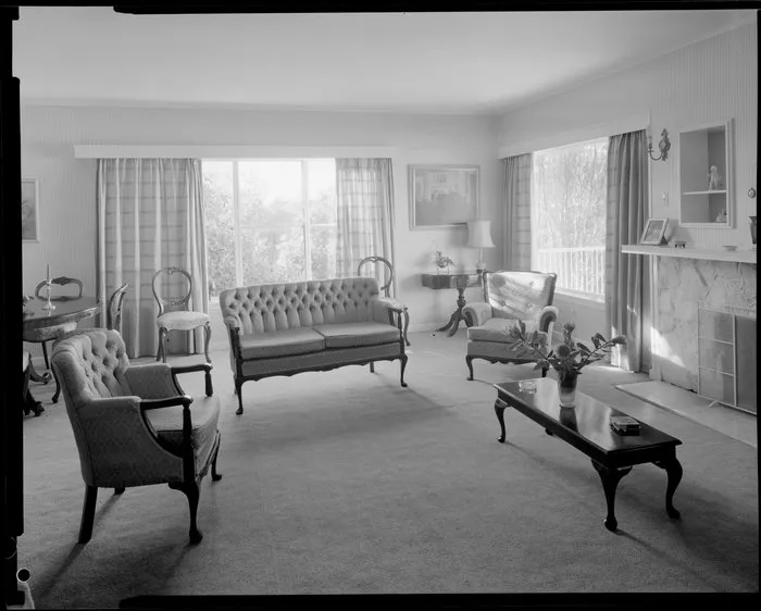 Living room of Mrs Green's house, 31a Simla Crescent, Khandallah, Wellington
