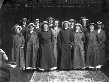 Image: Ettie Annie Rout (centre, hatless) with her Volunteer Sisterhood, which includes Eileen Savell (front row, right)