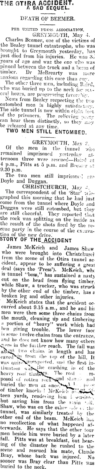 Image: THE OTIRA ACCIDENT. (Mataura Ensign 4-5-1910)