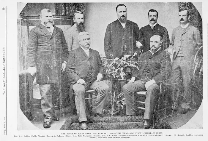 Group portrait of New Zealand's first Liberal Cabinet
