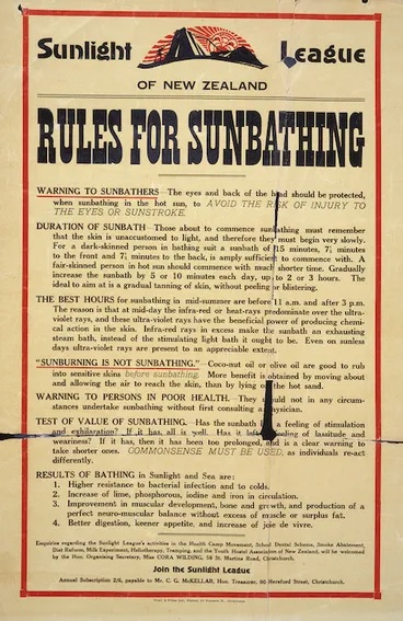Image: Sunlight League of New Zealand :Rules for sunbathing. [1930-1936].