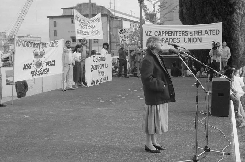 Sonja Davies at a May Day rally in Garden Place