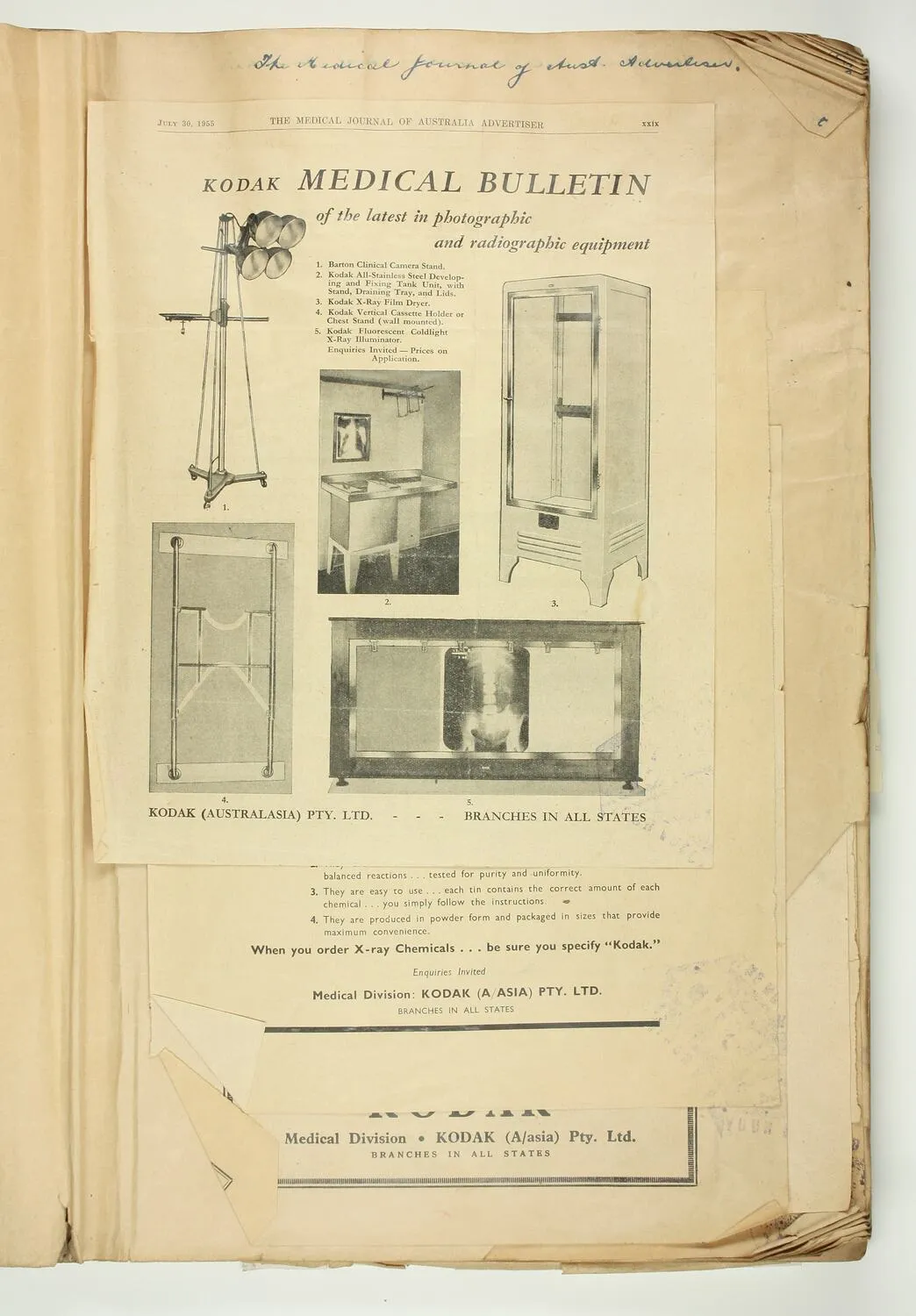 Scrapbook - Kodak Australasia Pty Ltd, Advertising Clippings, 'Medical and Dental/Visual Education', Abbotsford, Victoria, 1955-1959
