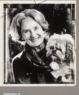 [Mrs June Mulgrew with dog]