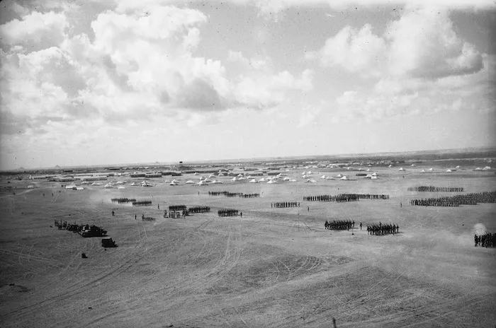 World War II troops parading at Maadi Military Camp in Cairo, Egypt