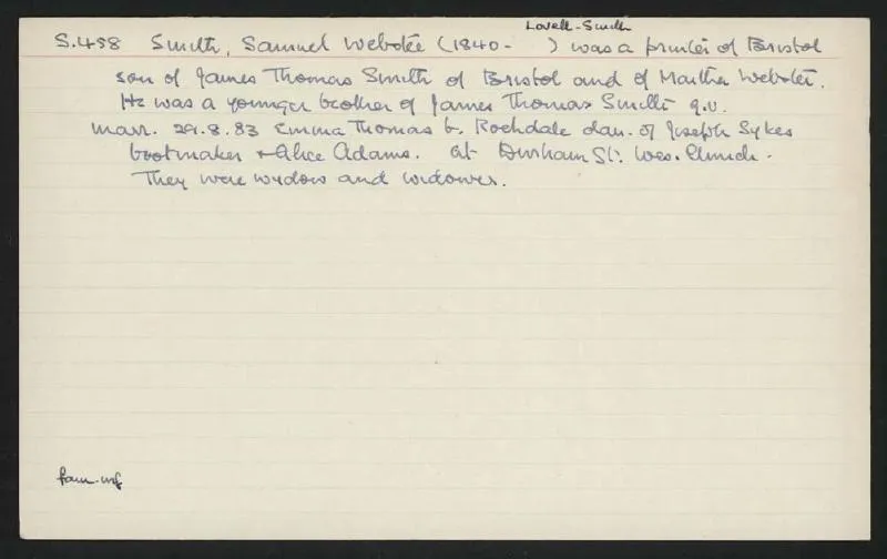 Macdonald Dictionary Record: Samuel Webster (Lovell-) Smith