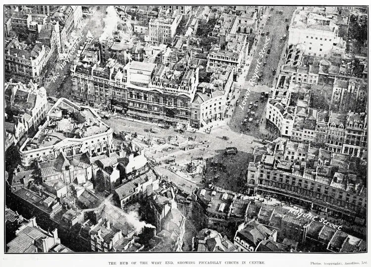 The hub of the West End. Showing Piccadilly Circus in centre