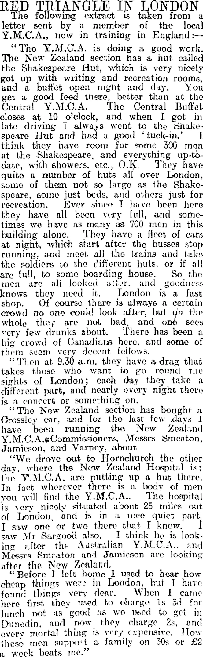 RED TRIANGLE IN LONDON (Otago Daily Times 8-12-1916)